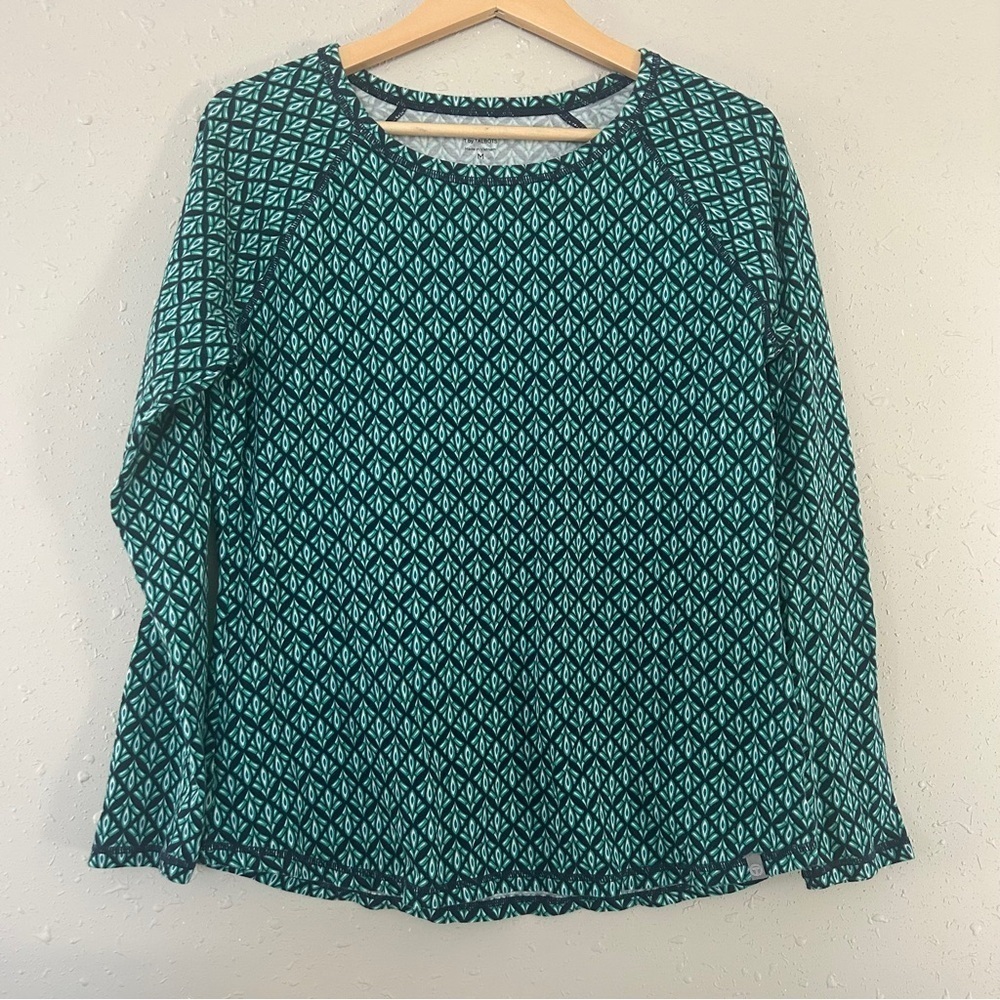Talbots Teal Green Geometric Print Long Sleeve Blouse Casual Comfy Medium